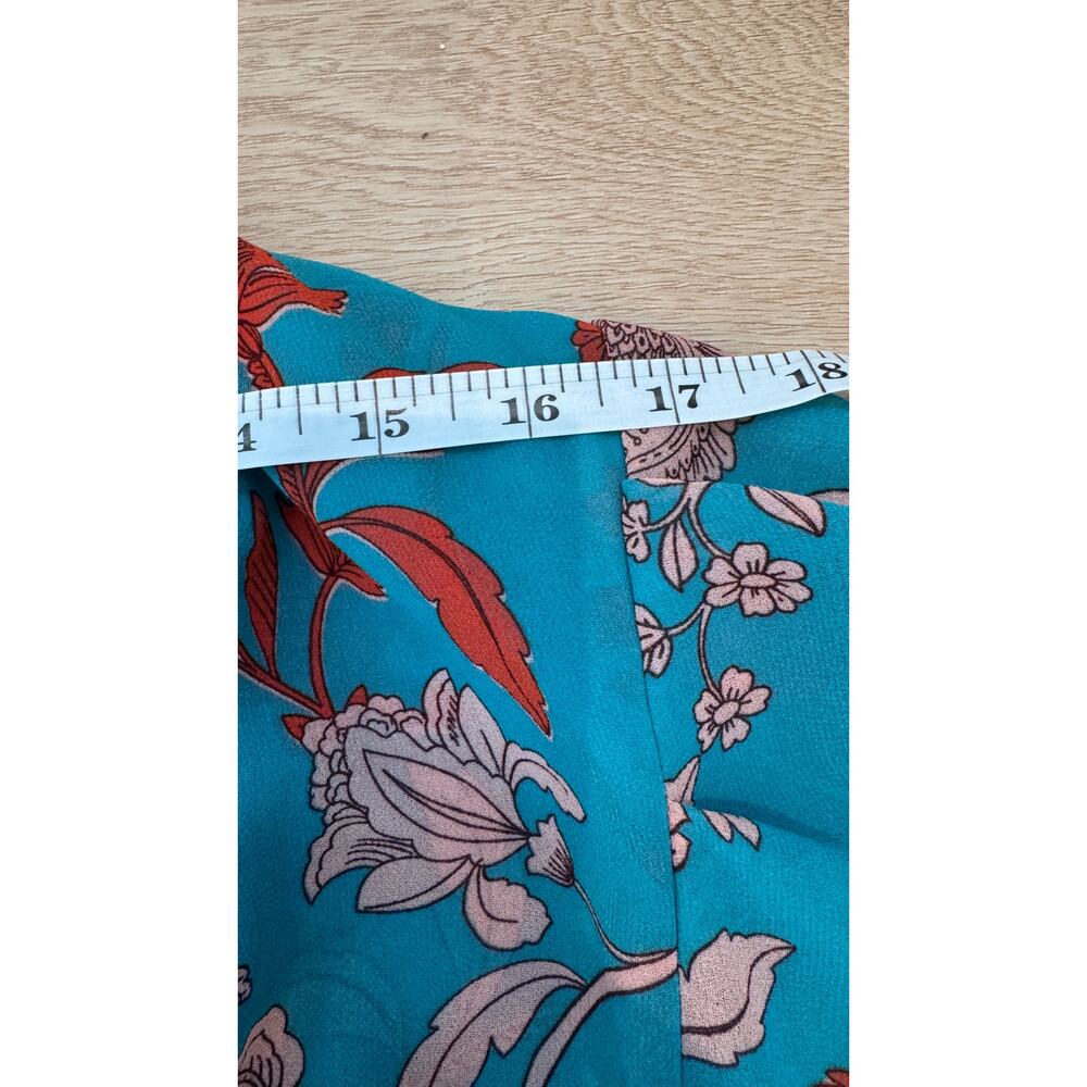 MISA Los Angeles Siena Top Floral Blouse Teal Long Sleeve Size Small - Picture 9 of 11
